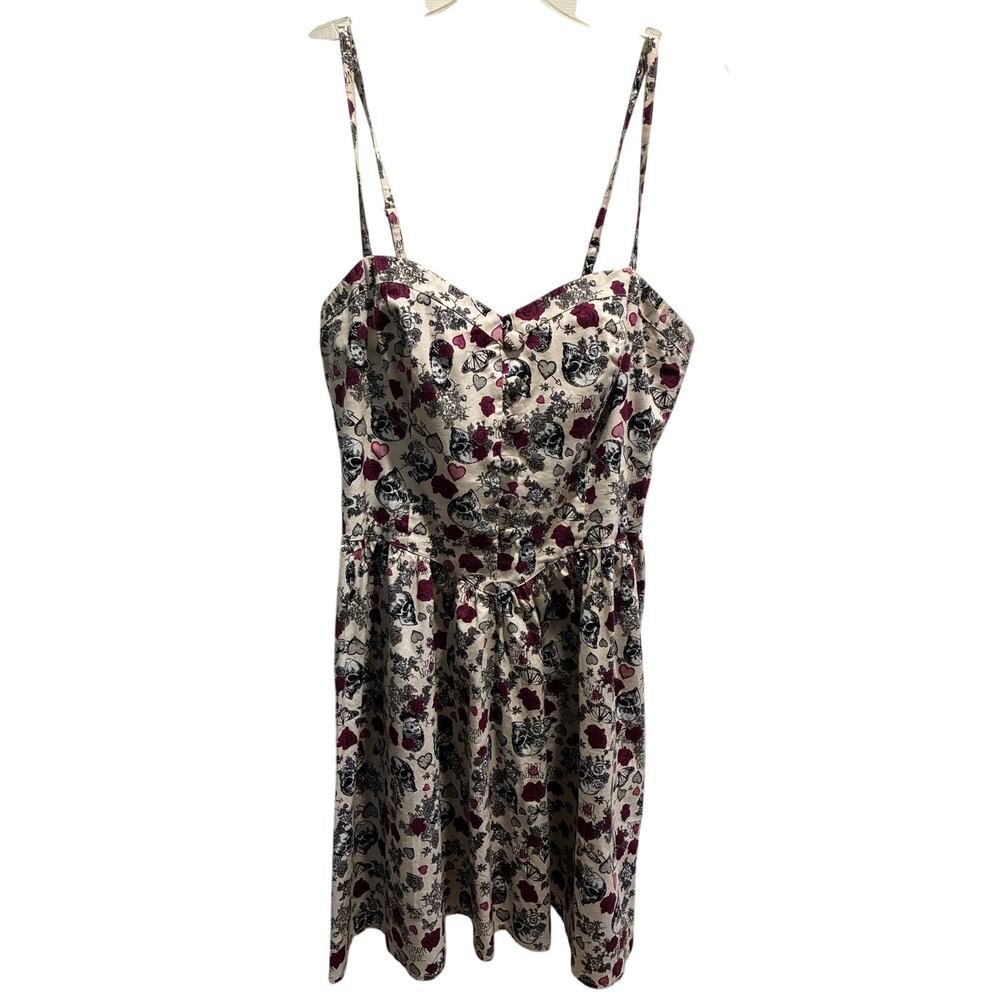 Hell Bunny Poison Love Skull Rose Mini Dress Ivory Purple Gothic Punk Rockabilly